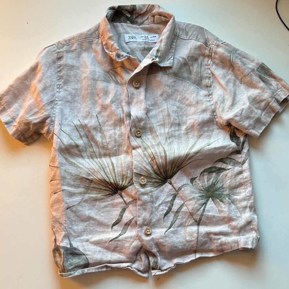 Zara Kids Light Brown Botanical Print Shirt